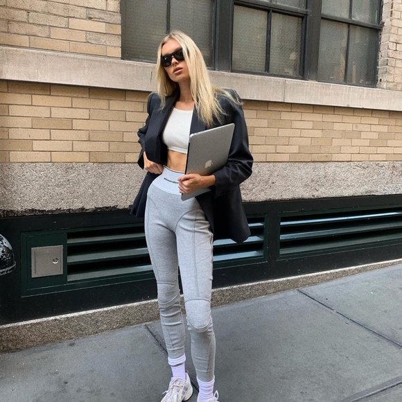 alexander wang logo elastic zipper legging
